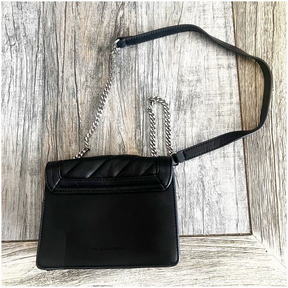 French Connection Quilted Square Shoulder Bag Chain Strap Sm Black Faux Leather - Picture 2 of 9